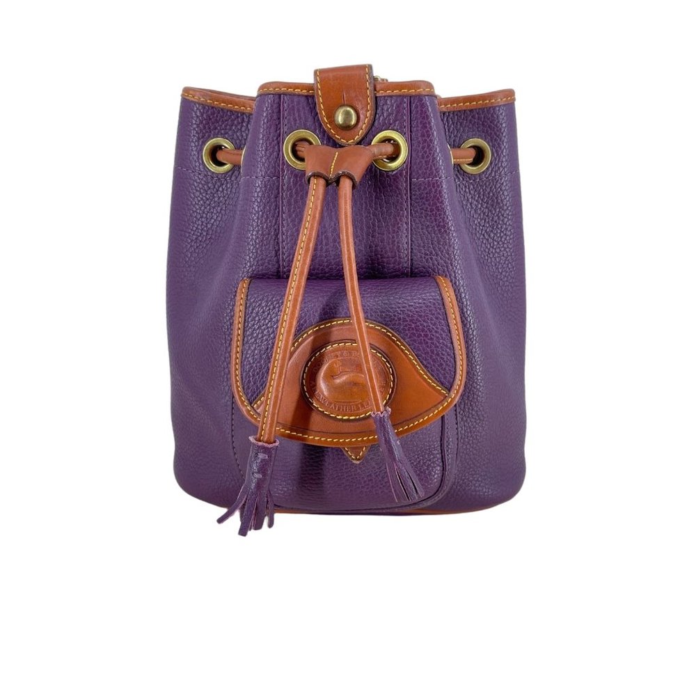 Dooney & Bourke Vintage Purple Leather AWL Drawstring Sling Purse Excellent  *Re